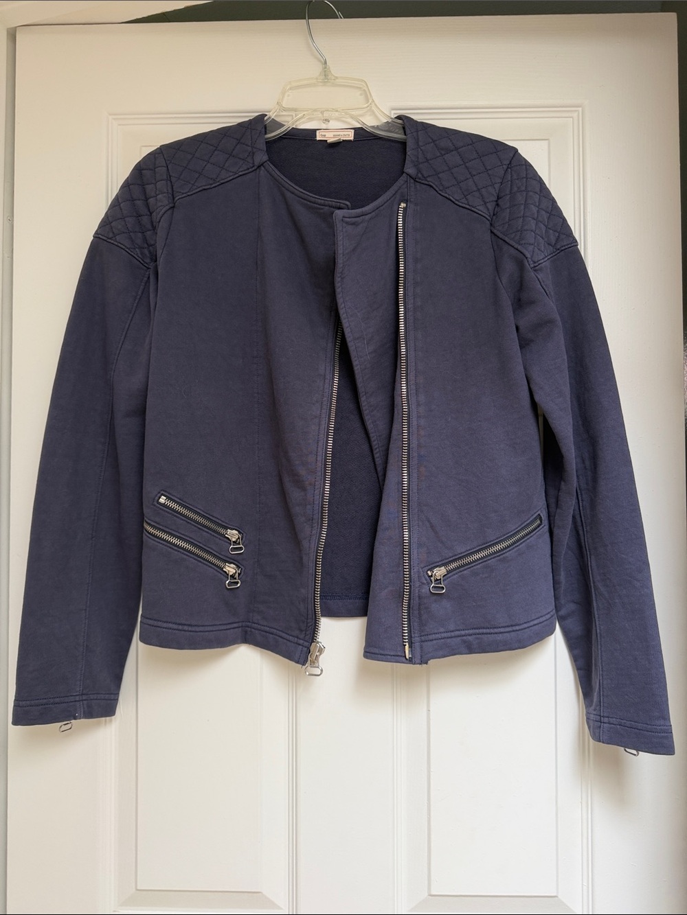 GAP Navy Quilted-Shoulder Zip Front Jacket